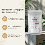 Eisen Bisglycinat 25mg - 16 Monate Vorrat - 500 Tabletten