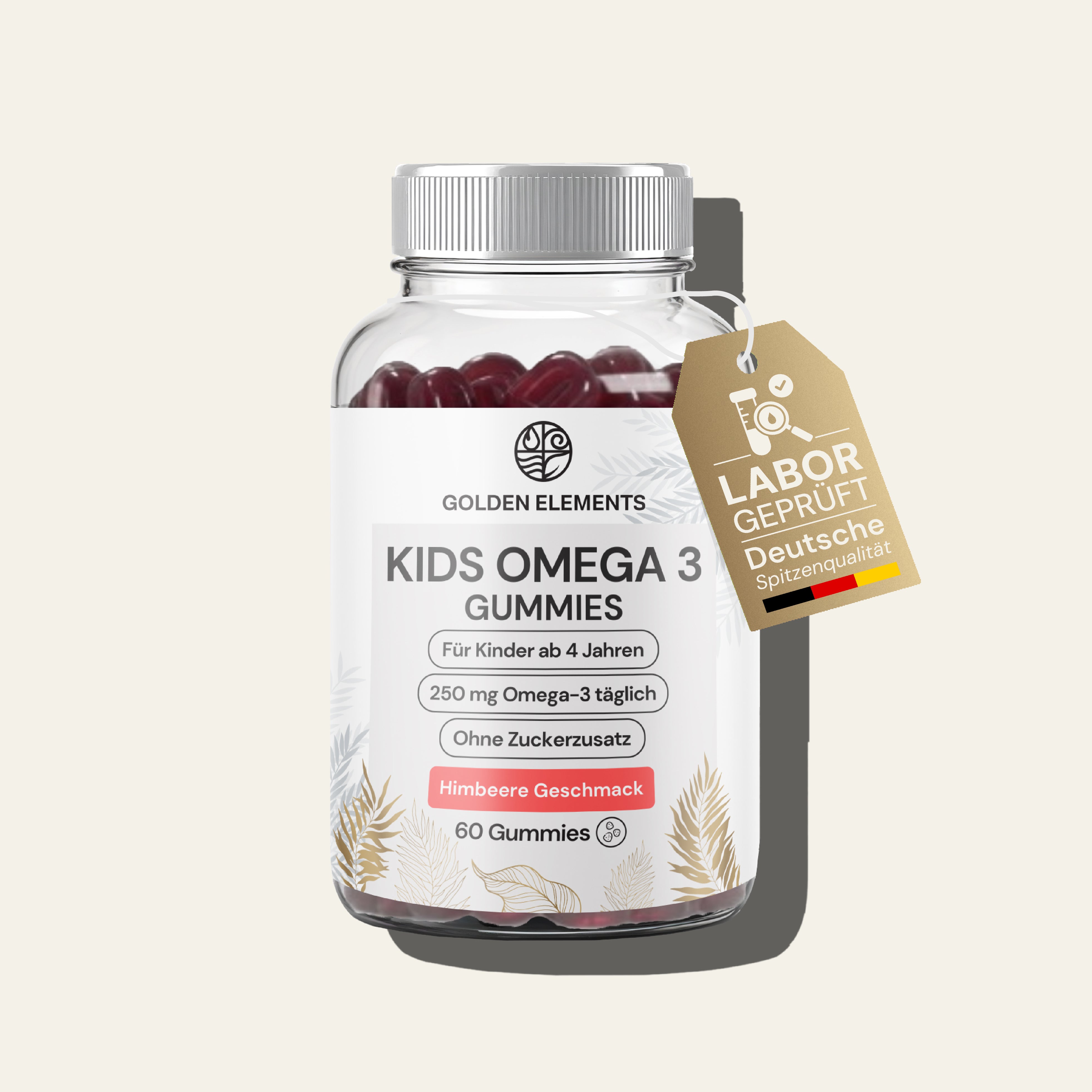 Golden Elements Omega-3 Gummies Kids mit Himbeergeschmack, 250 mg Omega-3 täglich und 60 Gummie