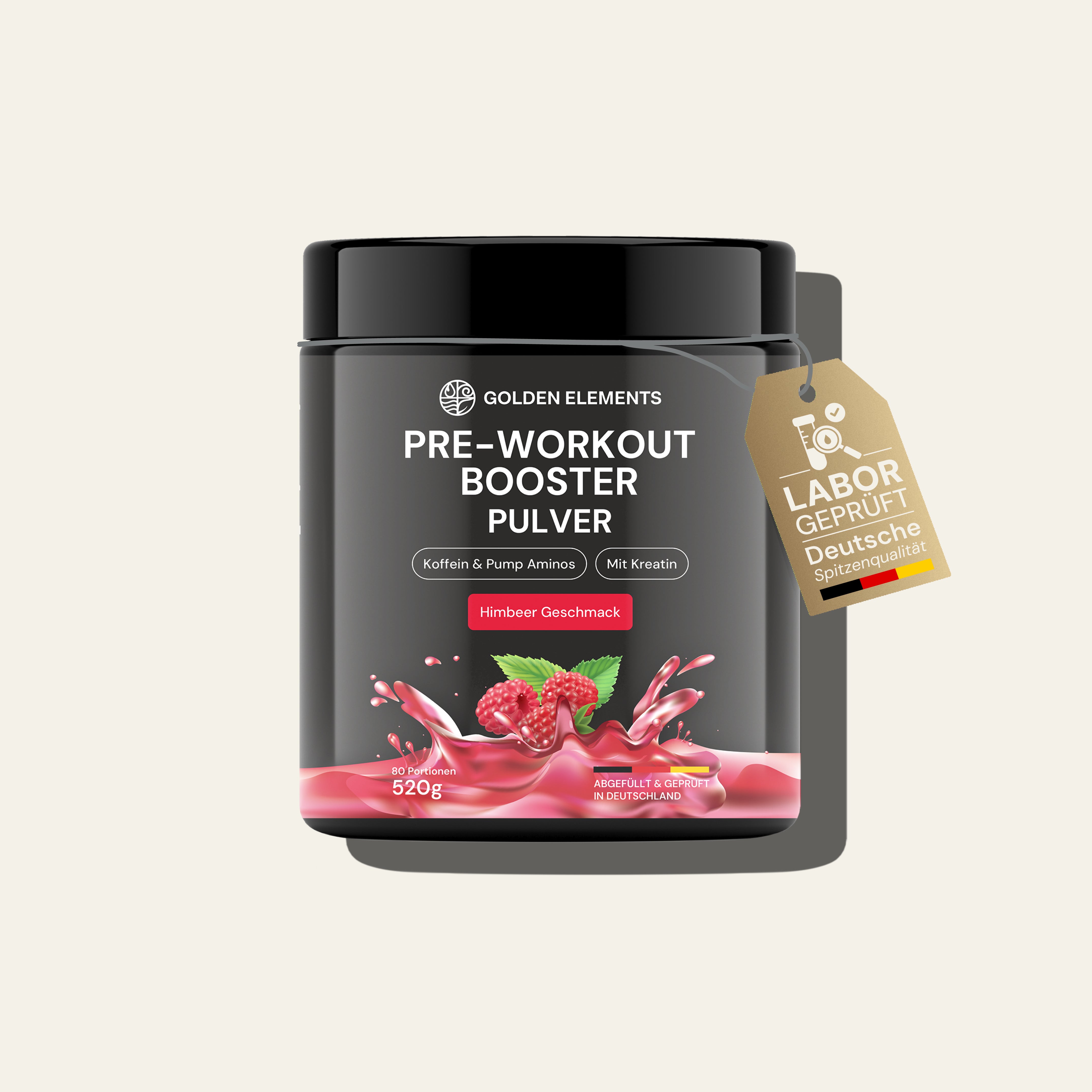 Golden Elements Pre-Workout Booster Pulver Kirsche Geschmack – intensive Kirsch-Pre-Workout-Variante für dein Training