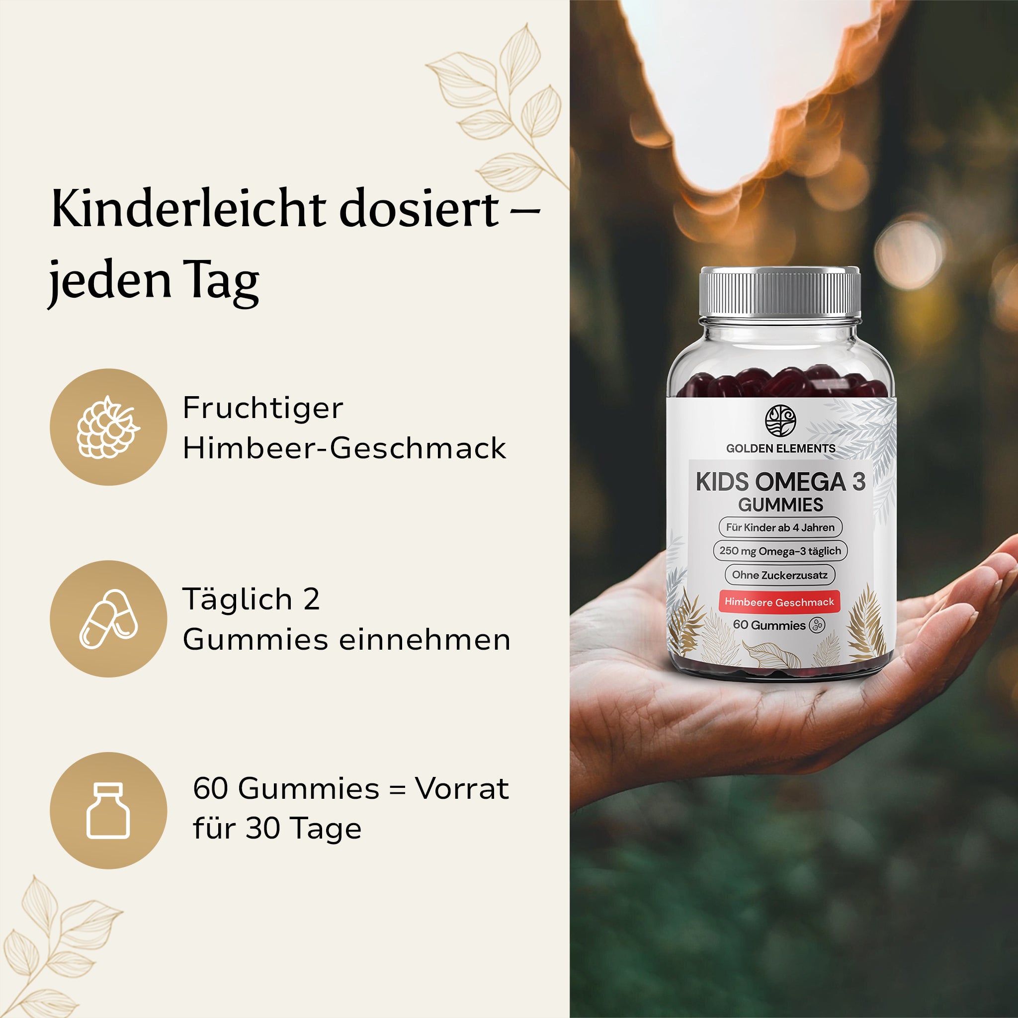 Omega-3 Gummies Kids für Kinder ab 4 Jahren mit zwei Gummies täglich und Vorrat für 30 Tage
