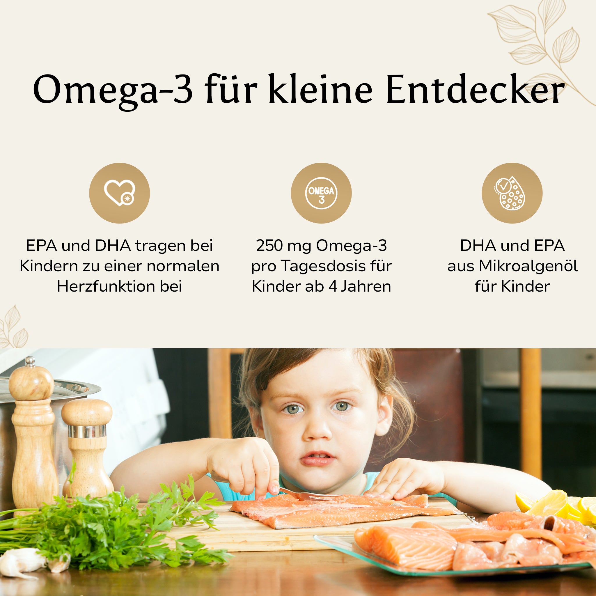 Omega-3 Gummies für Kinder mit DHA und EPA aus Mikroalgenöl und 250 mg Omega-3 pro Tagesdosis